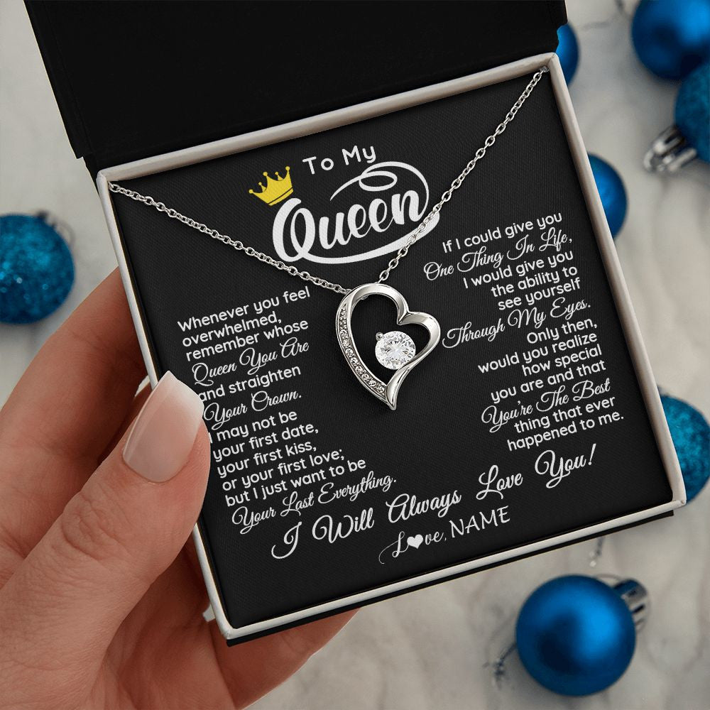 Forever Love Necklace | Personalized To My Queen Necklace From Husband Whenever You Feel Overwhelmed Wife Soulmate Valentines Day Birthday Christmas Customized Gift Box Message Card | siriusteestore