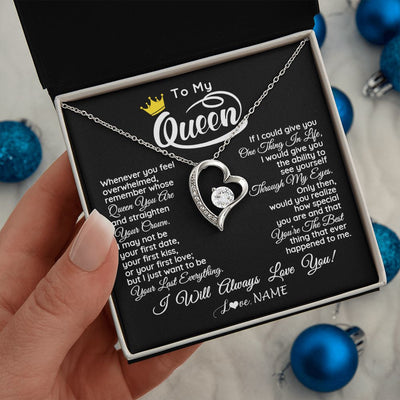Forever Love Necklace | Personalized To My Queen Necklace From Husband Whenever You Feel Overwhelmed Wife Soulmate Valentines Day Birthday Christmas Customized Gift Box Message Card | siriusteestore