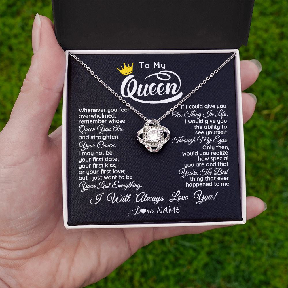 Love Knot Necklace | Personalized To My Queen Necklace From Husband Whenever You Feel Overwhelmed Wife Soulmate Valentines Day Birthday Christmas Customized Gift Box Message Card | siriusteestore