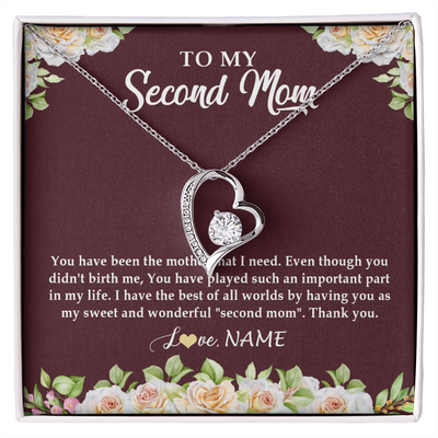 Forever Love Necklace | Personalized To My Second Mom Necklace Sweet Wonderful Mother In Law Stepmother Stepmom Jewelry Birthday Mothers Day Christmas Customized Gift Box Message Card | siriusteestore