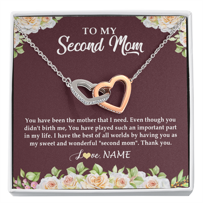 Interlocking Hearts Necklace | Personalized To My Second Mom Necklace Sweet Wonderful Mother In Law Stepmother Stepmom Jewelry Birthday Mothers Day Christmas Customized Gift Box Message Card | siriusteestore