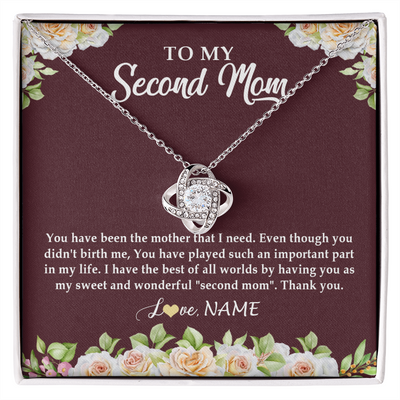Love Knot Necklace | Personalized To My Second Mom Necklace Sweet Wonderful Mother In Law Stepmother Stepmom Jewelry Birthday Mothers Day Christmas Customized Gift Box Message Card | siriusteestore