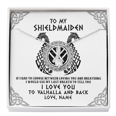 Alluring Beauty Necklace | Personalized To My Shieldmaiden Necklace From Husband I Love You to Valhalla Viking Jewelry Women Birthday Wife Girlfriend Anniversary Customized Message Card | siriusteestore