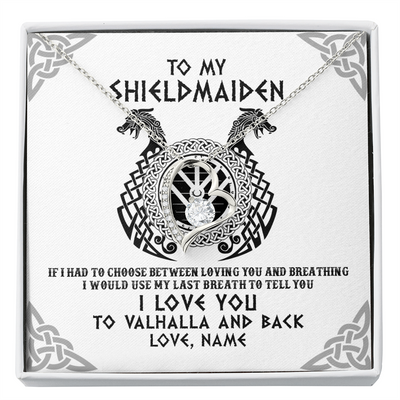Forever Love Necklace | Personalized To My Shieldmaiden Necklace From Husband I Love You to Valhalla Viking Jewelry Women Birthday Wife Girlfriend Anniversary Customized Message Card | siriusteestore