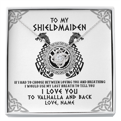 Love Knot Necklace | Personalized To My Shieldmaiden Necklace From Husband I Love You to Valhalla Viking Jewelry Women Birthday Wife Girlfriend Anniversary Customized Message Card | siriusteestore