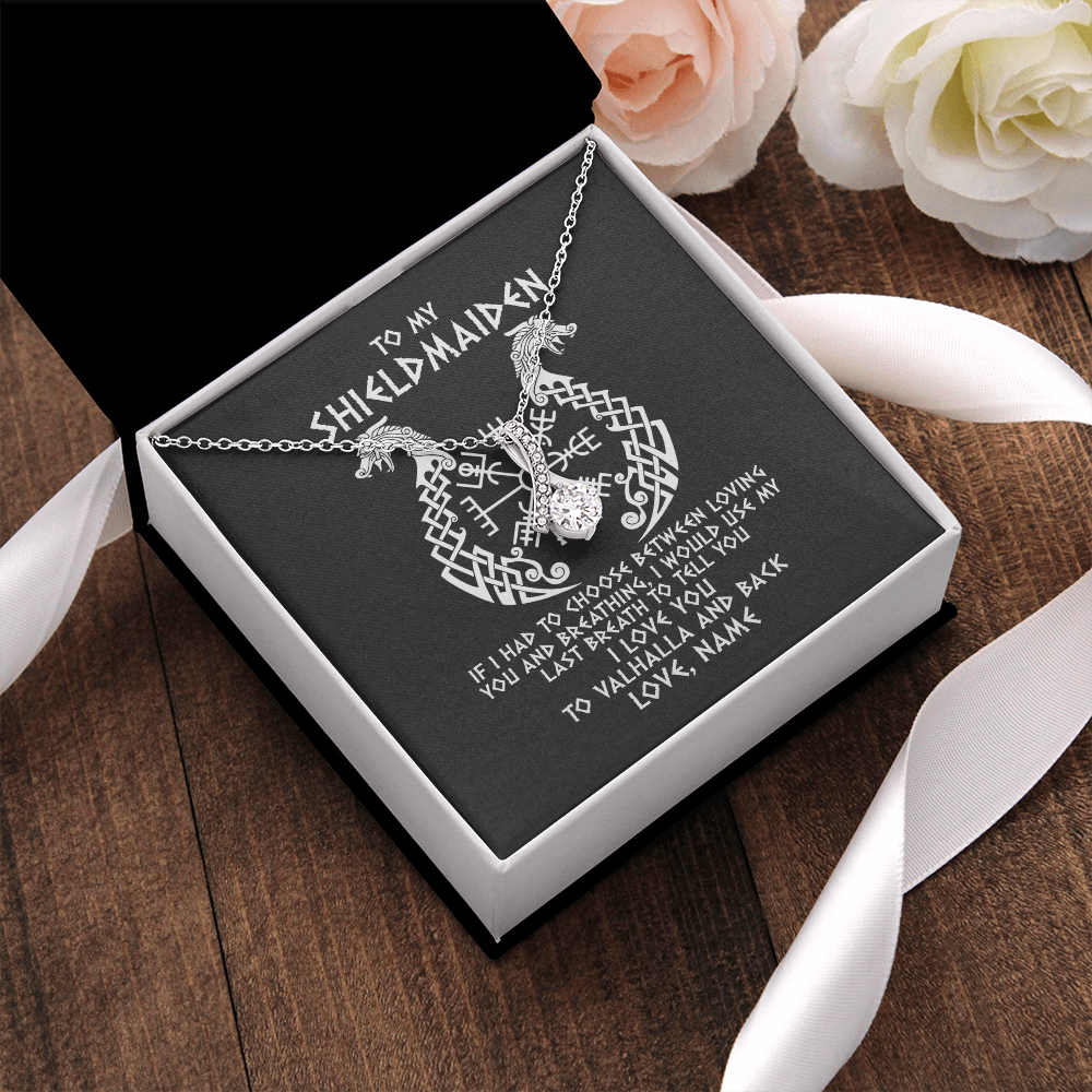 Alluring Beauty Necklace | Personalized To My Shieldmaiden Necklace From Viking I Love You For Wife From Husband Girlfriend From Boyfriend Birthday Valentines Day Customized Message Card | siriusteestore