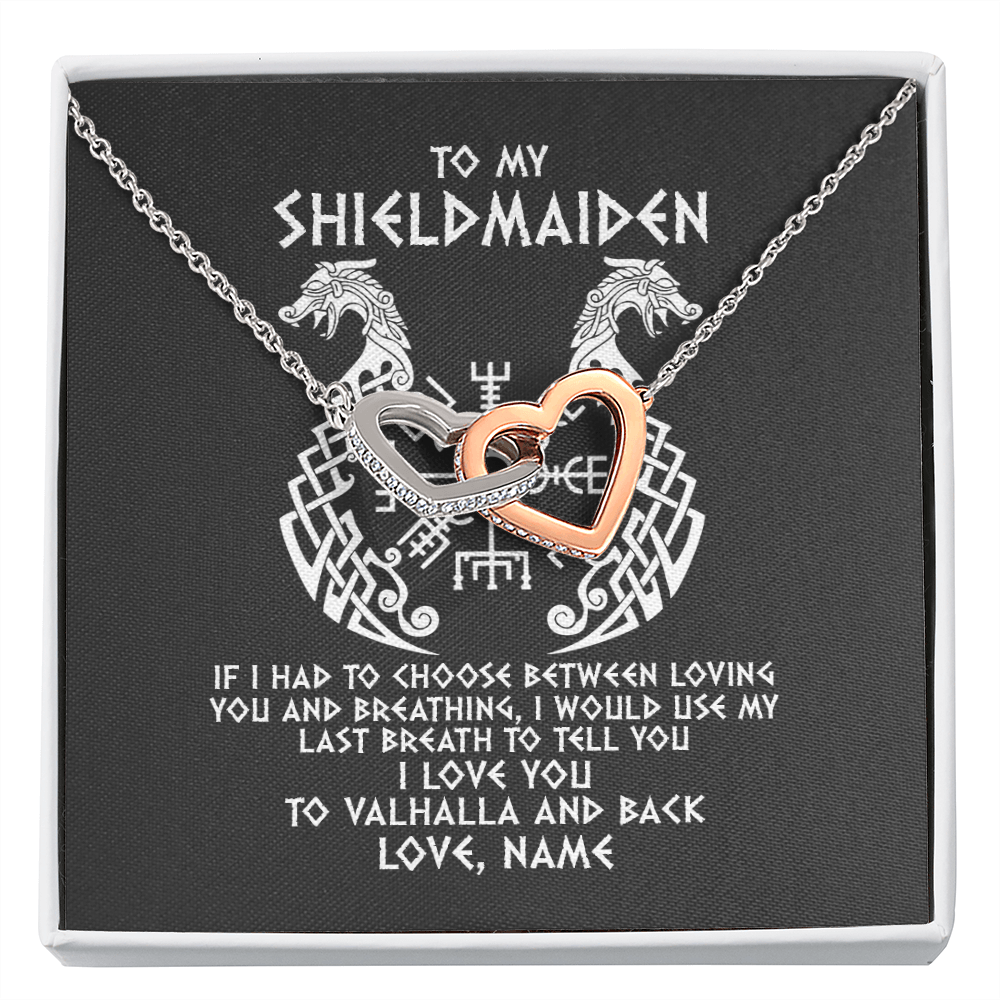 Interlocking Hearts Necklace | Personalized To My Shieldmaiden Necklace From Viking I Love You For Wife From Husband Girlfriend From Boyfriend Birthday Valentines Day Customized Message Card | siriusteestore
