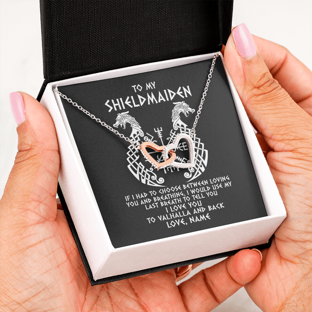 Interlocking Hearts Necklace | Personalized To My Shieldmaiden Necklace From Viking I Love You For Wife From Husband Girlfriend From Boyfriend Birthday Valentines Day Customized Message Card | siriusteestore