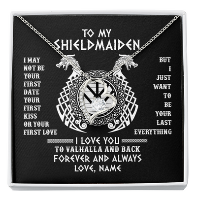 Forever Love Necklace | Personalized To My Shieldmaiden Necklace I Love You to Valhalla and Back Viking Jewelry For Women Birthday Wife Girlfriend Anniversary Customized Message Card | siriusteestore