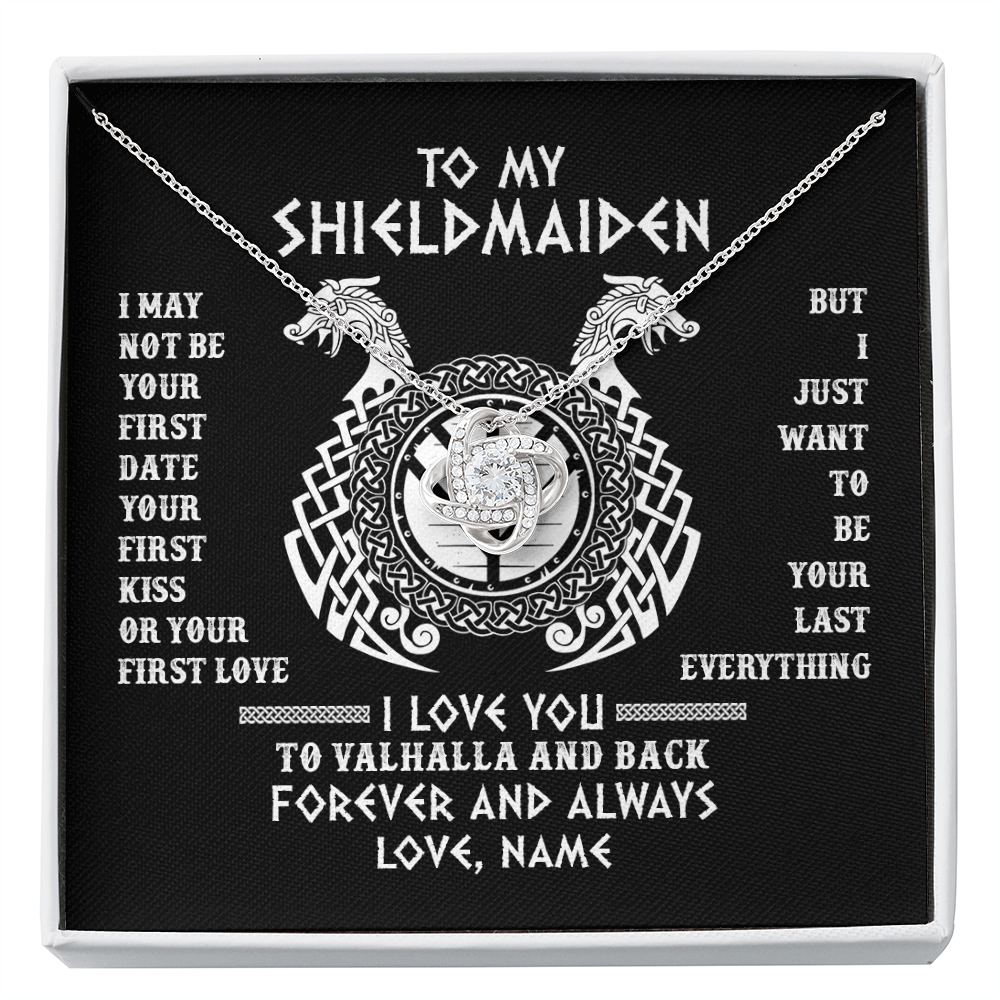 Love Knot Necklace | Personalized To My Shieldmaiden Necklace I Love You to Valhalla and Back Viking Jewelry For Women Birthday Wife Girlfriend Anniversary Customized Message Card | siriusteestore