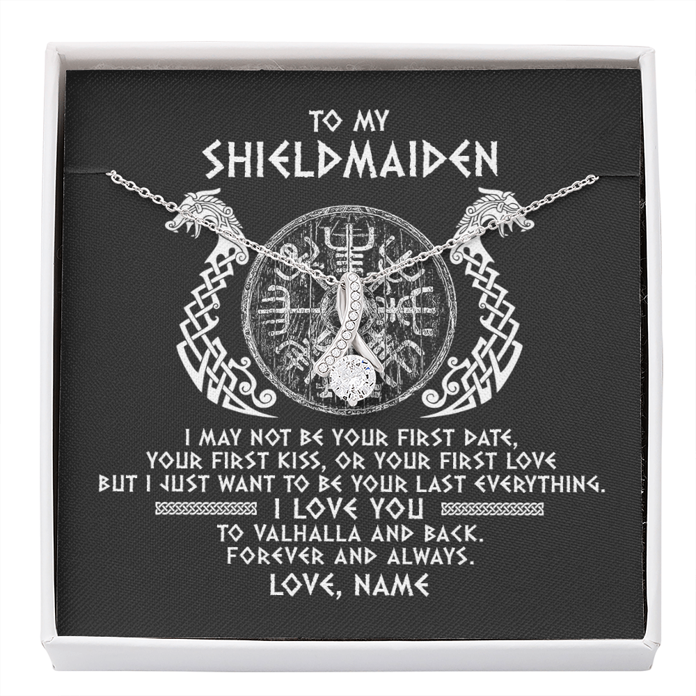 Alluring Beauty Necklace | Personalized To My Shieldmaiden Necklace Viking I Love You to Valhalla Jewelry For Wife Girlfriend From Husband Birthday Anniversary Customized Message Card | siriusteestore