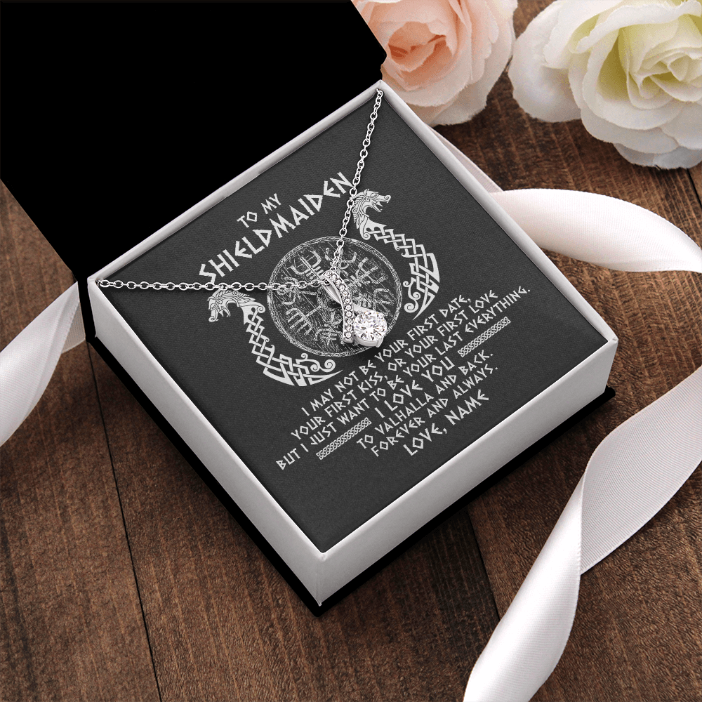 Alluring Beauty Necklace | Personalized To My Shieldmaiden Necklace Viking I Love You to Valhalla Jewelry For Wife Girlfriend From Husband Birthday Anniversary Customized Message Card | siriusteestore