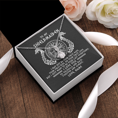 Alluring Beauty Necklace | Personalized To My Shieldmaiden Necklace Viking I Love You to Valhalla Jewelry For Wife Girlfriend From Husband Birthday Anniversary Customized Message Card | siriusteestore