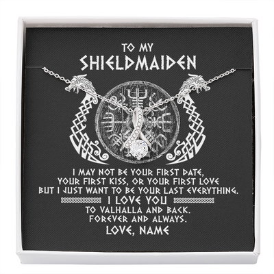 Alluring Beauty Necklace | Personalized To My Shieldmaiden Necklace Viking I Love You to Valhalla Jewelry For Wife Girlfriend From Husband Birthday Anniversary Customized Message Card | siriusteestore