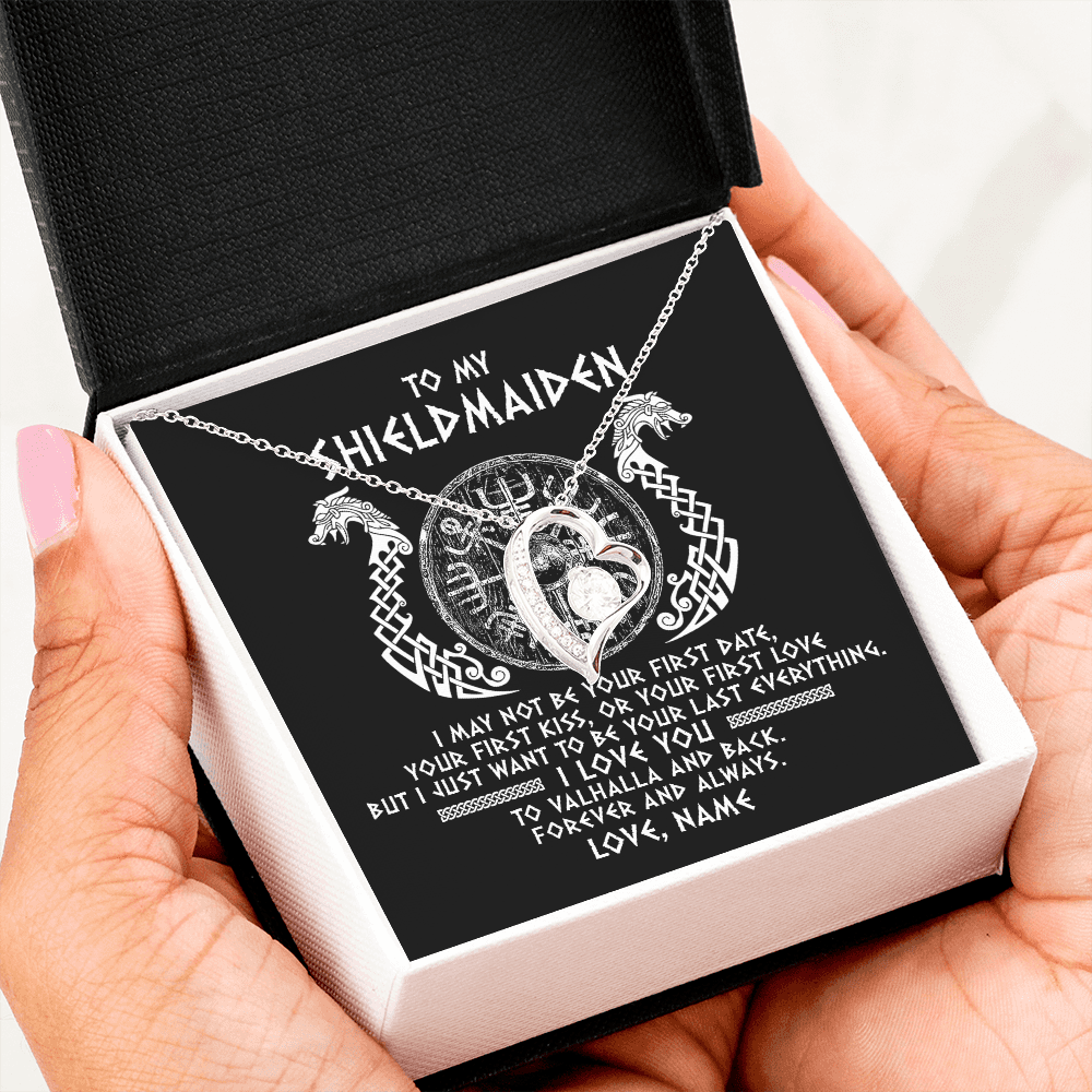 Forever Love Necklace | Personalized To My Shieldmaiden Necklace Viking I Love You to Valhalla Jewelry For Wife Girlfriend From Husband Birthday Anniversary Customized Message Card | siriusteestore