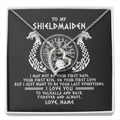 Forever Love Necklace | Personalized To My Shieldmaiden Necklace Viking I Love You to Valhalla Jewelry For Wife Girlfriend From Husband Birthday Anniversary Customized Message Card | siriusteestore