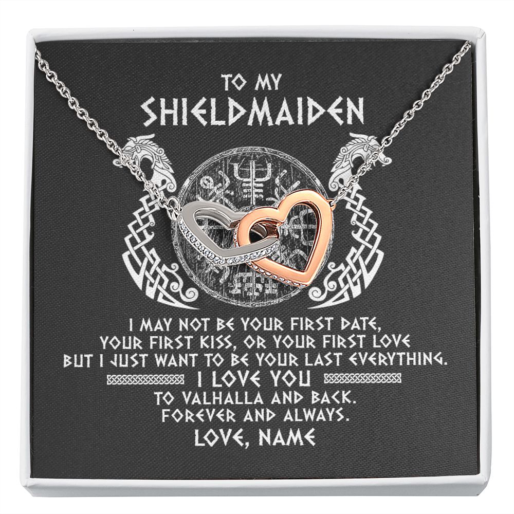 Interlocking Hearts Necklace | Personalized To My Shieldmaiden Necklace Viking I Love You to Valhalla Jewelry For Wife Girlfriend From Husband Birthday Anniversary Customized Message Card | siriusteestore