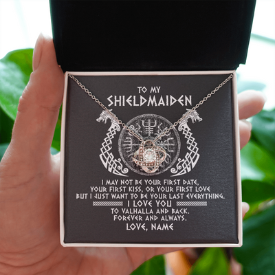 Love Knot Necklace | Personalized To My Shieldmaiden Necklace Viking I Love You to Valhalla Jewelry For Wife Girlfriend From Husband Birthday Anniversary Customized Message Card | siriusteestore