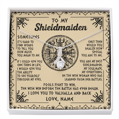 Alluring Beauty Necklace | Personalized To My Shieldmaiden Necklace Viking Vintage I Love You to Valhalla Jewelry Fiancee Wife Girlfriend Birthday Anniversary Customized Message Card | siriusteestore
