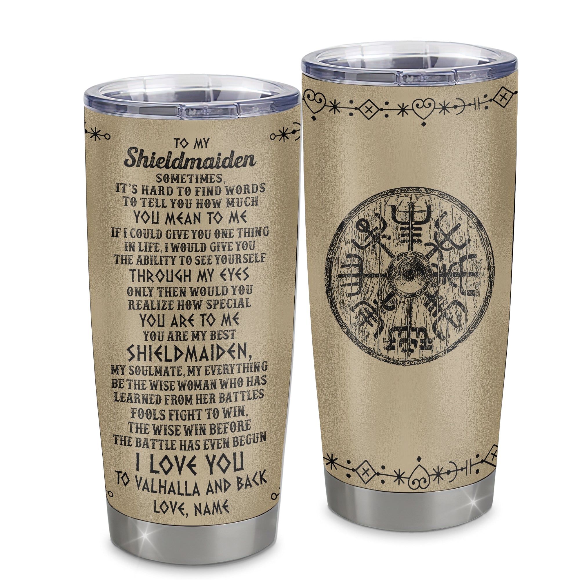 Personalized To My Shieldmaiden Tumbler Viking Stainless Steel Cup Vintage I Love You To Valhalla Wife Girlfriend Birthday Anniversary Christmas Travel Mug | siriusteestore