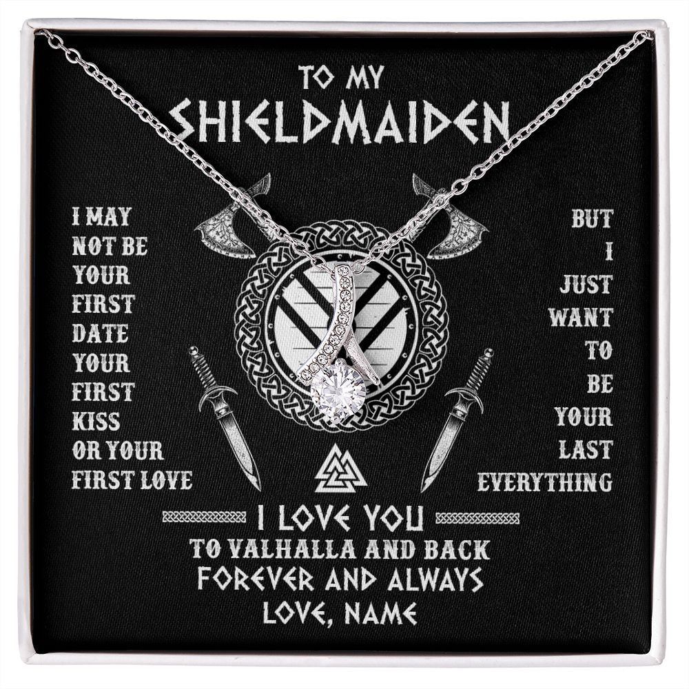 Alluring Beauty Necklace | Personalized To My Shieldmaiden Viking Necklace I Love You To Valhalla And Back Wife Girlfriend Women Birthday Anniversary Customized Gift Box Message Card | siriusteestore