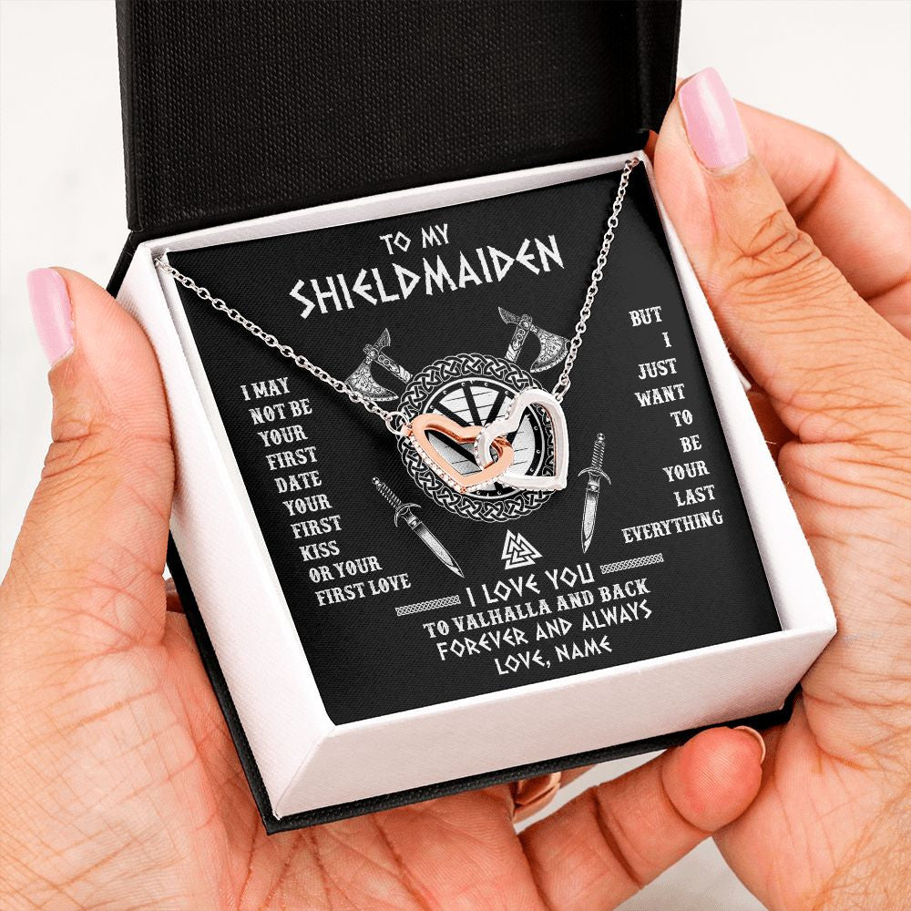 Interlocking Hearts Necklace | Personalized To My Shieldmaiden Viking Necklace I Love You To Valhalla And Back Wife Girlfriend Women Birthday Anniversary Customized Gift Box Message Card | siriusteestore