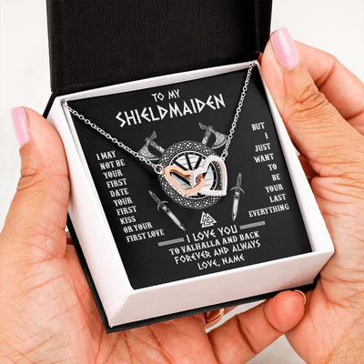 Interlocking Hearts Necklace | Personalized To My Shieldmaiden Viking Necklace I Love You To Valhalla And Back Wife Girlfriend Women Birthday Anniversary Customized Gift Box Message Card | siriusteestore