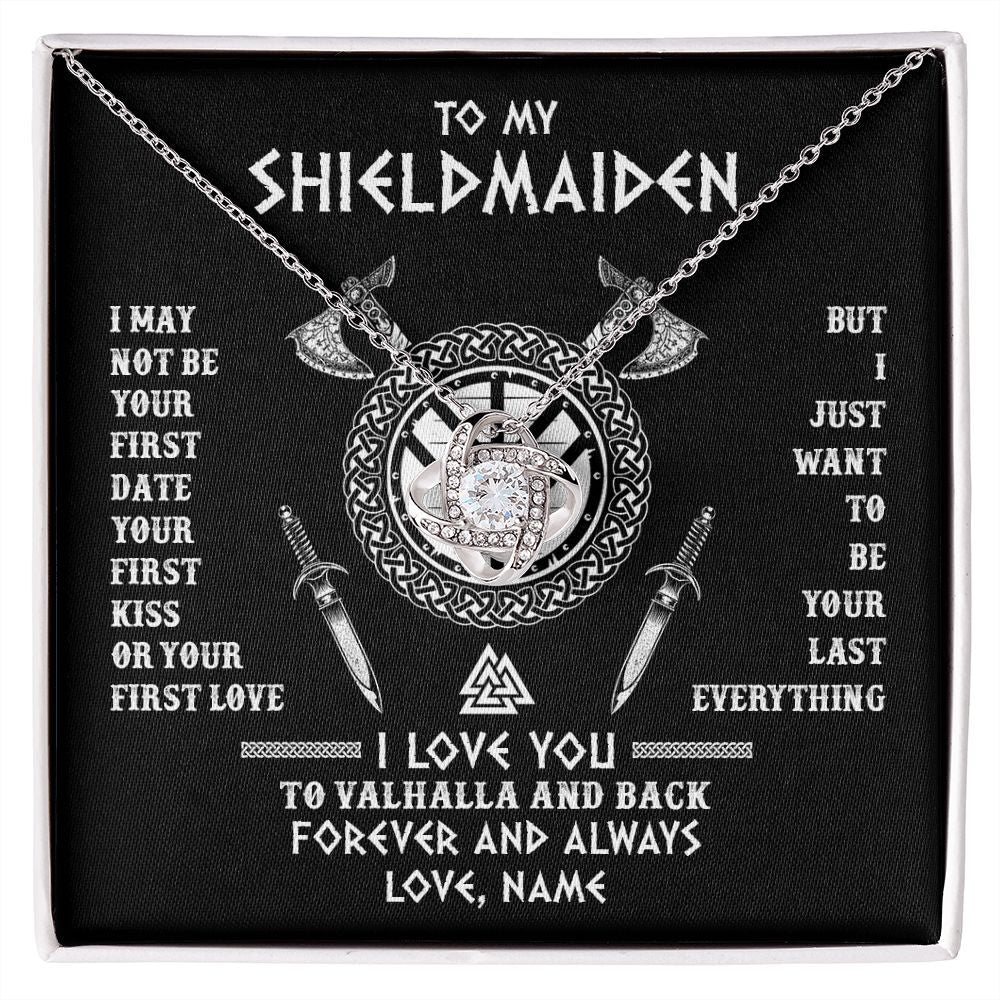 Love Knot Necklace | Personalized To My Shieldmaiden Viking Necklace I Love You To Valhalla And Back Wife Girlfriend Women Birthday Anniversary Customized Gift Box Message Card | siriusteestore