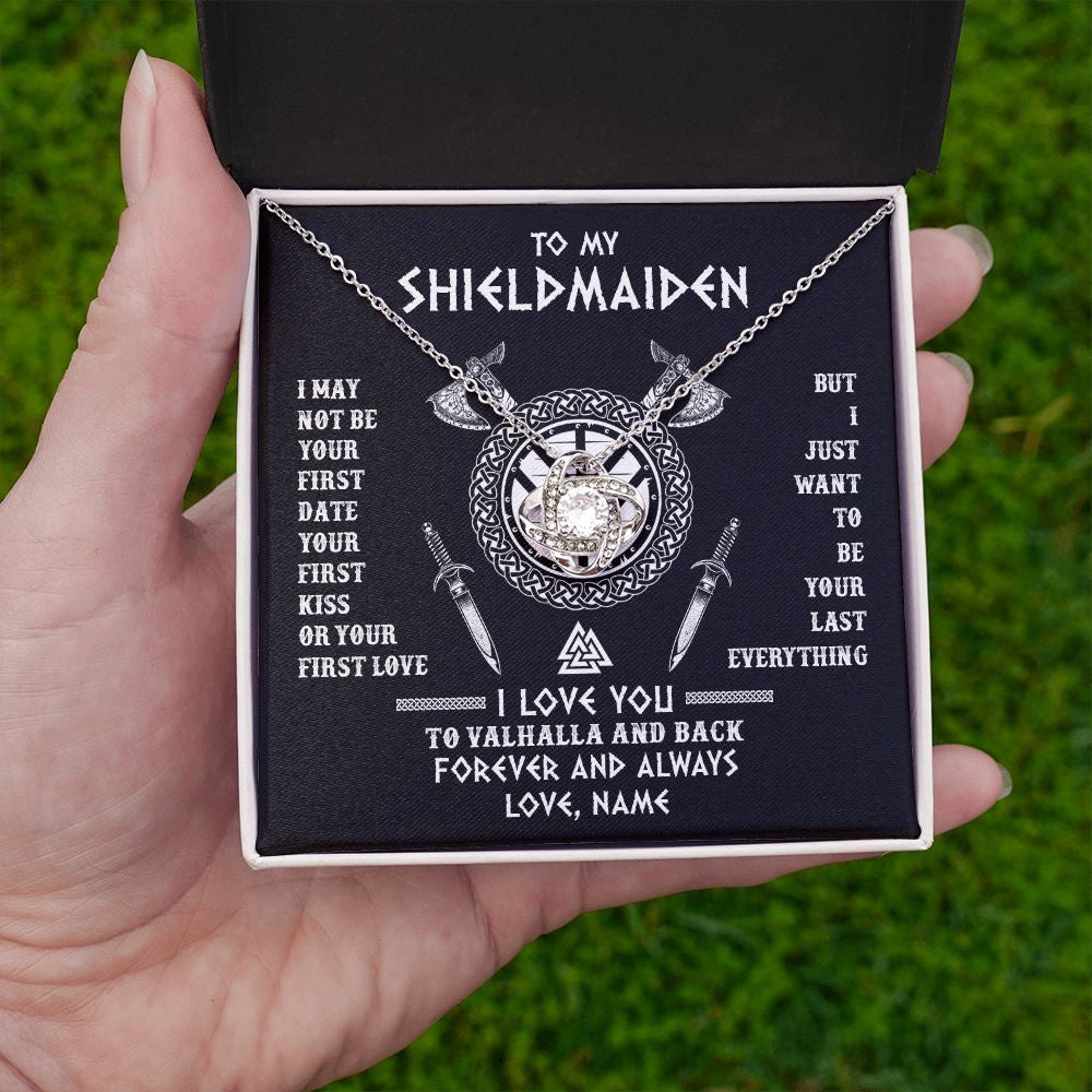 Love Knot Necklace | Personalized To My Shieldmaiden Viking Necklace I Love You To Valhalla And Back Wife Girlfriend Women Birthday Anniversary Customized Gift Box Message Card | siriusteestore