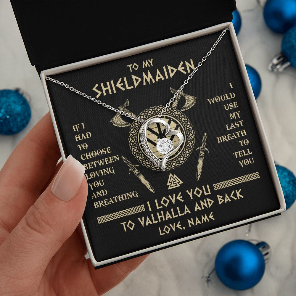 Forever Love Necklace | Personalized To My Shieldmaiden Viking Necklace Wife From Husband I Love You To Valhalla Soulmate Girlfriend Birthday Anniversary Customized Gift Box Message Card | siriusteestore
