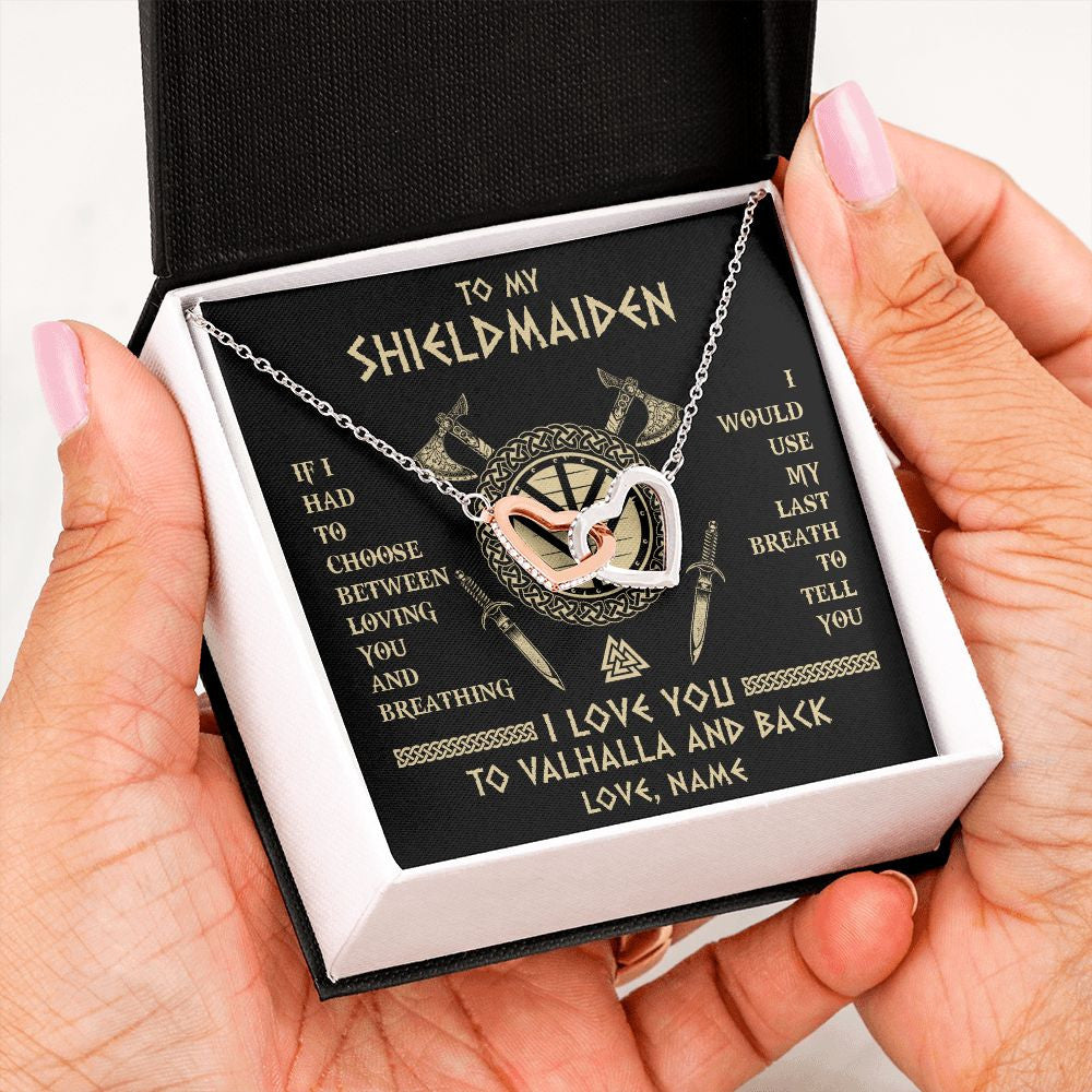 Interlocking Hearts Necklace | Personalized To My Shieldmaiden Viking Necklace Wife From Husband I Love You To Valhalla Soulmate Girlfriend Birthday Anniversary Customized Gift Box Message Card | siriusteestore