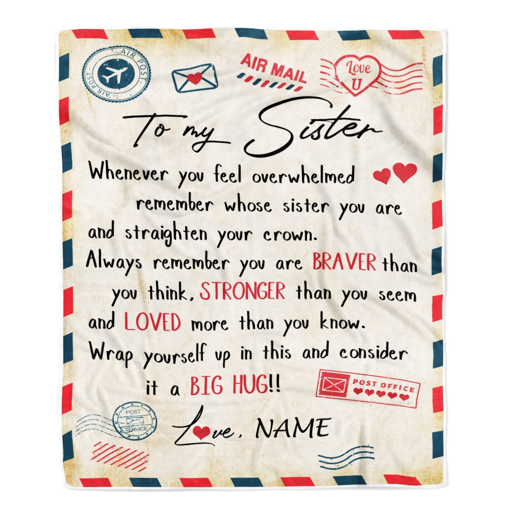 Personalized To My Sister Blanket From Brother Mail Letter Sister Birthday Graduation Christmas Customized Fleece Blanket | siriusteestore