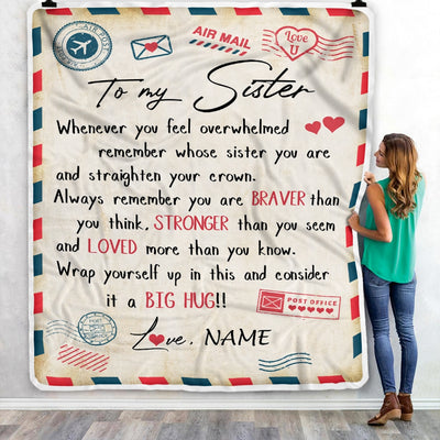 Personalized To My Sister Blanket From Brother Mail Letter Sister Birthday Graduation Christmas Customized Fleece Blanket | siriusteestore