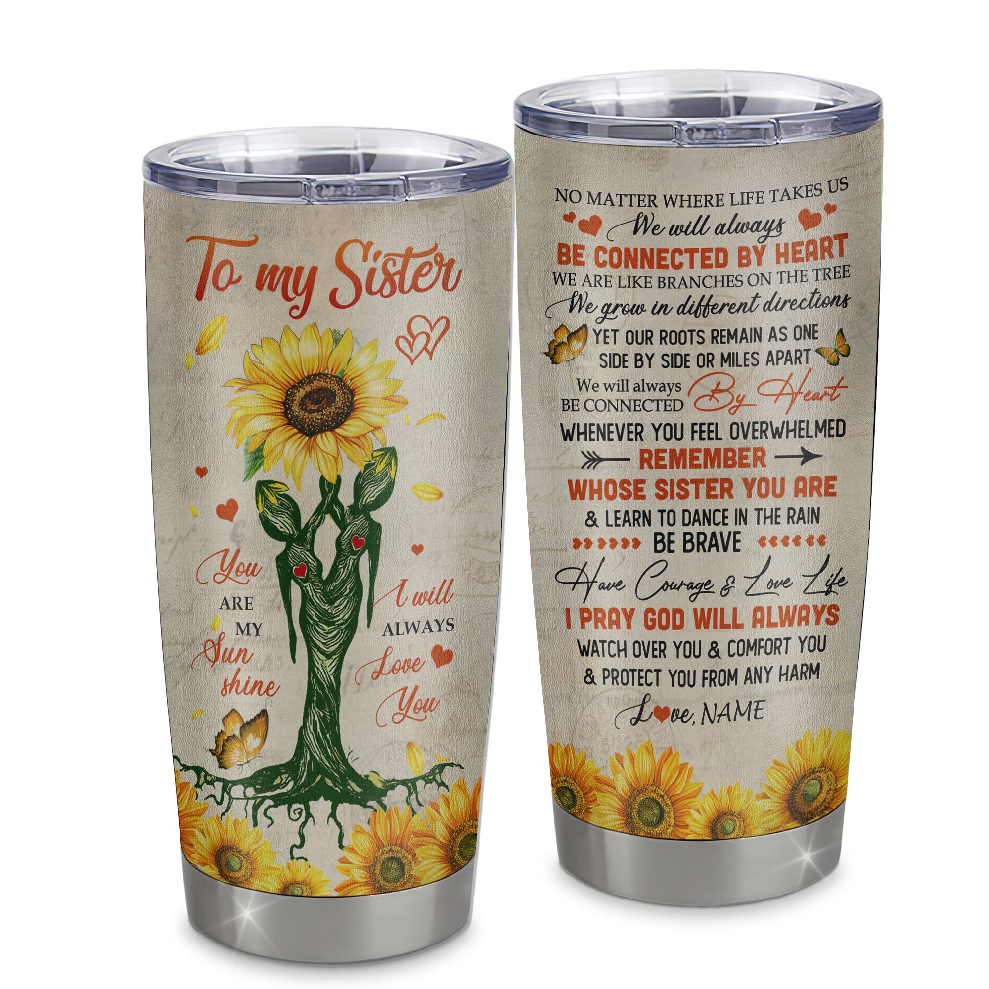 Personalized To My Sister From Sister Stainless Steel Tumbler Cup Sunflower You Are My Sunshine Sister Birthday Graduation Christmas Travel Mug | siriusteestore