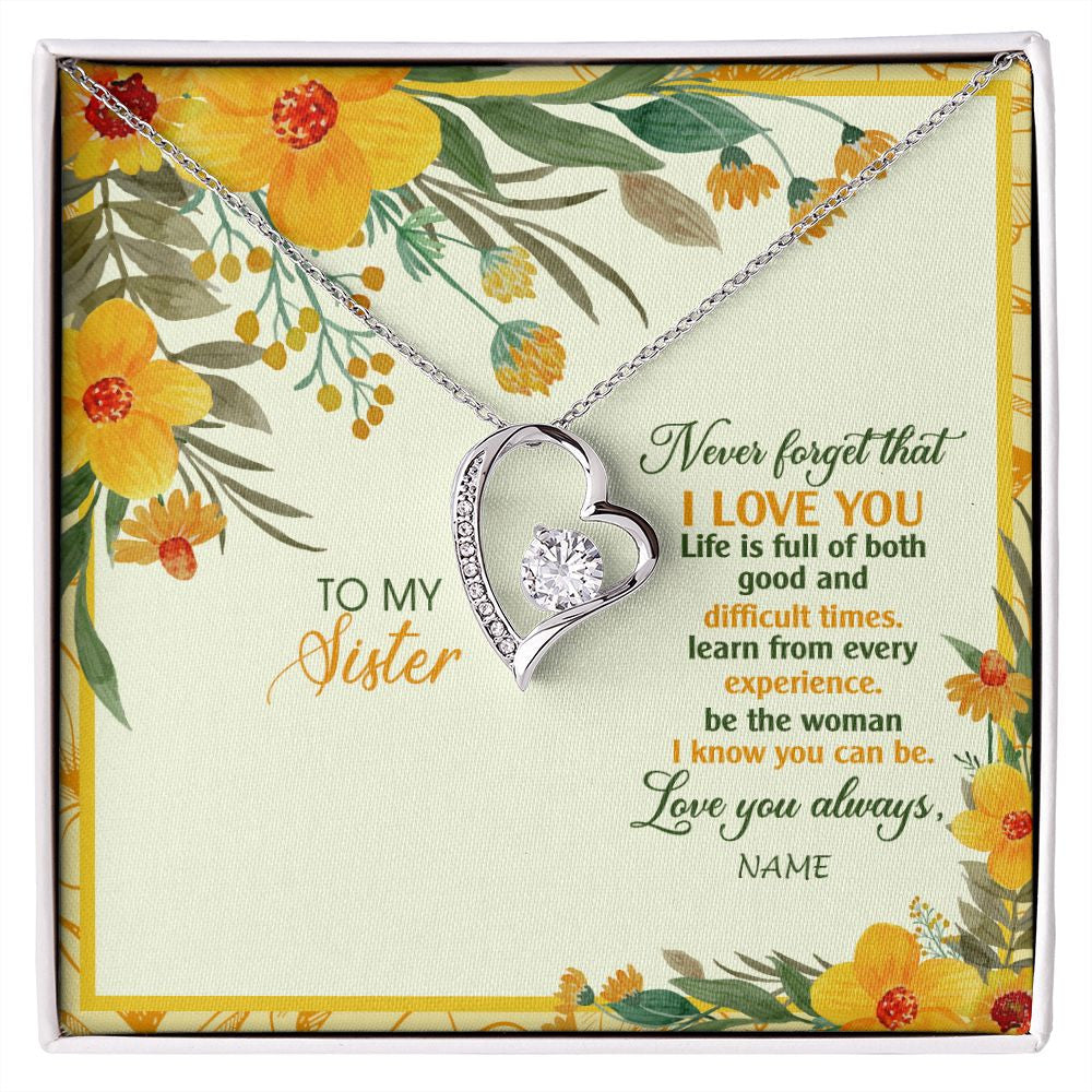 Forever Love Necklace | Personalized To My Sister Necklace From Brother Flower Never Forget That I Love You Sister Birthday Christmas Graduation Customized Gift Box Message Card | siriusteestore