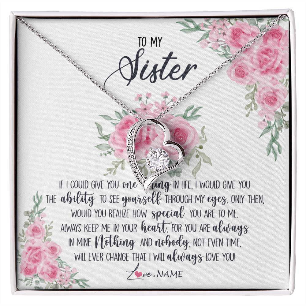 Forever Love Necklace | Personalized To My Sister Necklace From Brother I Will Always Love You Sister Birthday Graduation Christmas Pendant Jewelry Customized Gift Box Message Card | siriusteestore