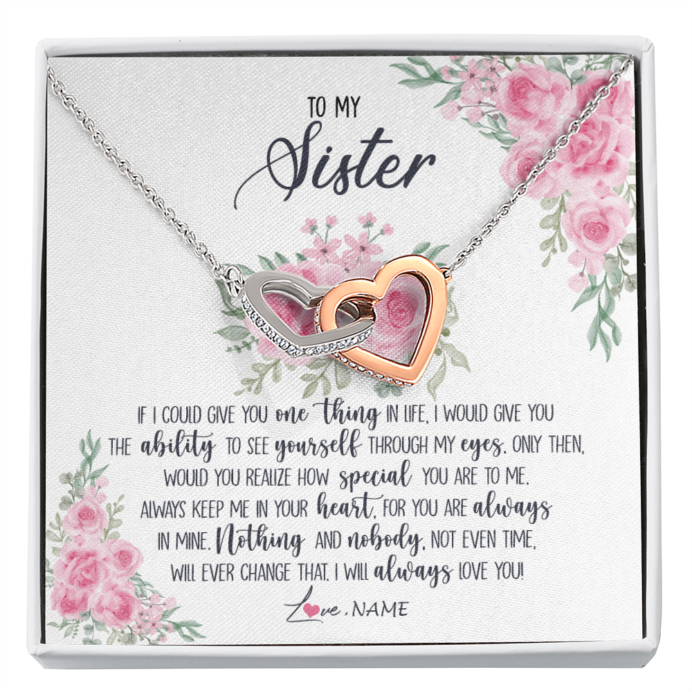 Interlocking Hearts Necklace | Personalized To My Sister Necklace From Brother I Will Always Love You Sister Birthday Graduation Christmas Pendant Jewelry Customized Gift Box Message Card | siriusteestore
