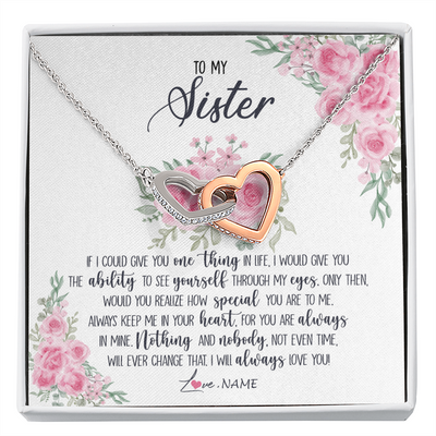 Interlocking Hearts Necklace | Personalized To My Sister Necklace From Brother I Will Always Love You Sister Birthday Graduation Christmas Pendant Jewelry Customized Gift Box Message Card | siriusteestore