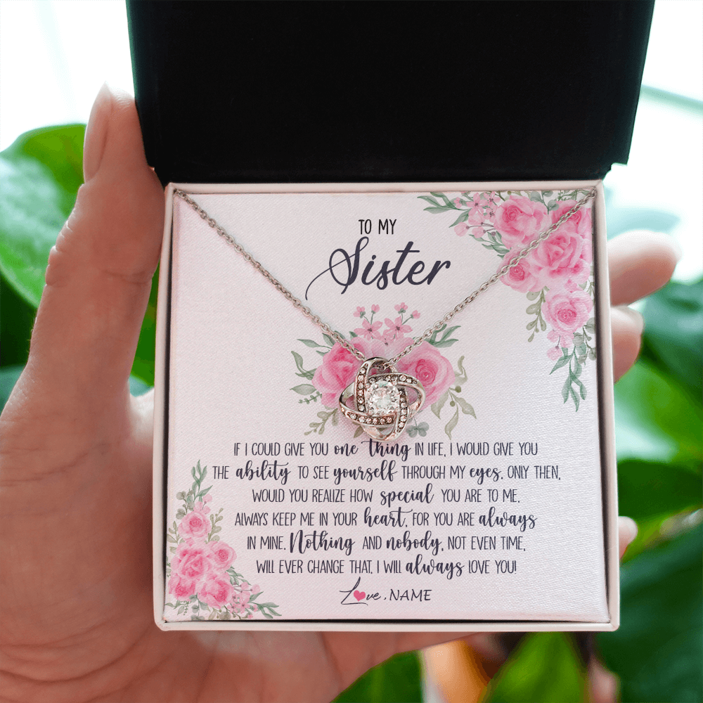 Love Knot Necklace | Personalized To My Sister Necklace From Brother I Will Always Love You Sister Birthday Graduation Christmas Pendant Jewelry Customized Gift Box Message Card | siriusteestore