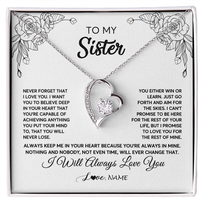 Forever Love Necklace | Personalized To My Sister Necklace From Brother Never Forget That I Love You Sister Birthday Graduation Christmas Jewelry Customized Gift Box Message Card | siriusteestore