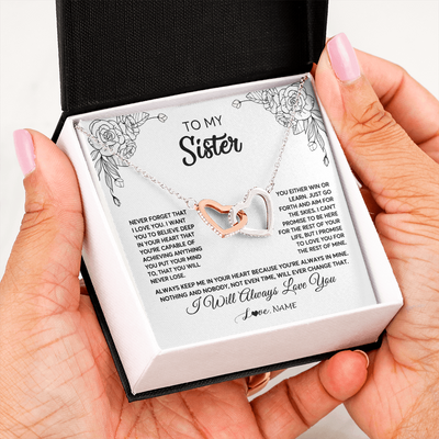 Interlocking Hearts Necklace | Personalized To My Sister Necklace From Brother Never Forget That I Love You Sister Birthday Graduation Christmas Jewelry Customized Gift Box Message Card | siriusteestore