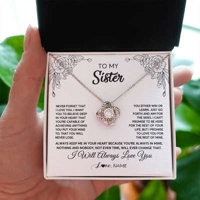 Love Knot Necklace | Personalized To My Sister Necklace From Brother Never Forget That I Love You Sister Birthday Graduation Christmas Jewelry Customized Gift Box Message Card | siriusteestore