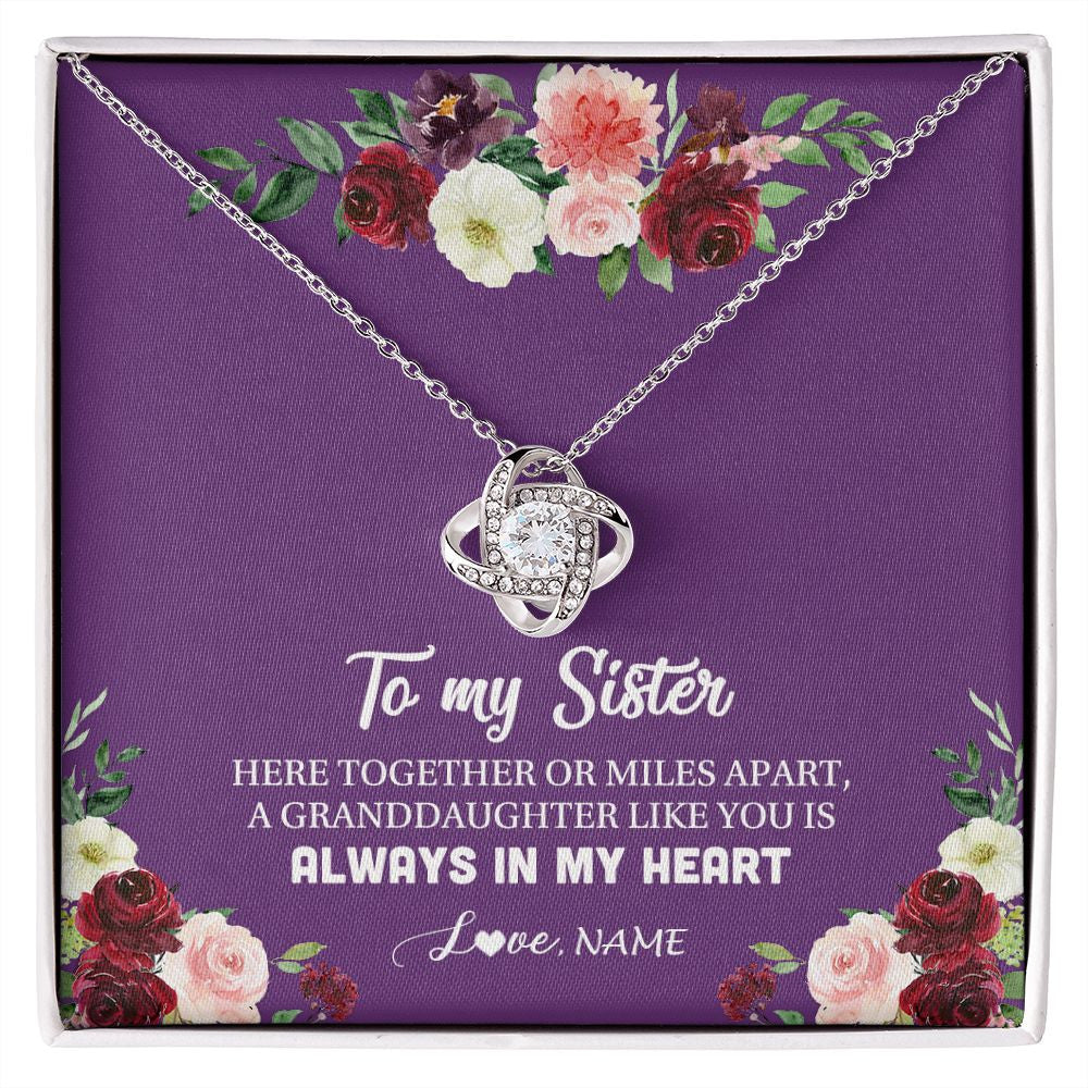 Love Knot Necklace | Personalized To My Sister Necklace From Brother Sisster Love You Is Always In My Heart Sister Birthday Christmas Jewelry Customized Gift Box Message Card | siriusteestore