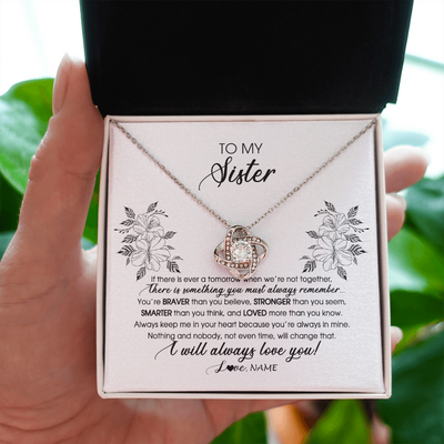 Love Knot Necklace | Personalized To My Sister Necklace From Brother Sister Not Even Time Floral Sister Birthday Graduation Christmas Customized Message Card | siriusteestore