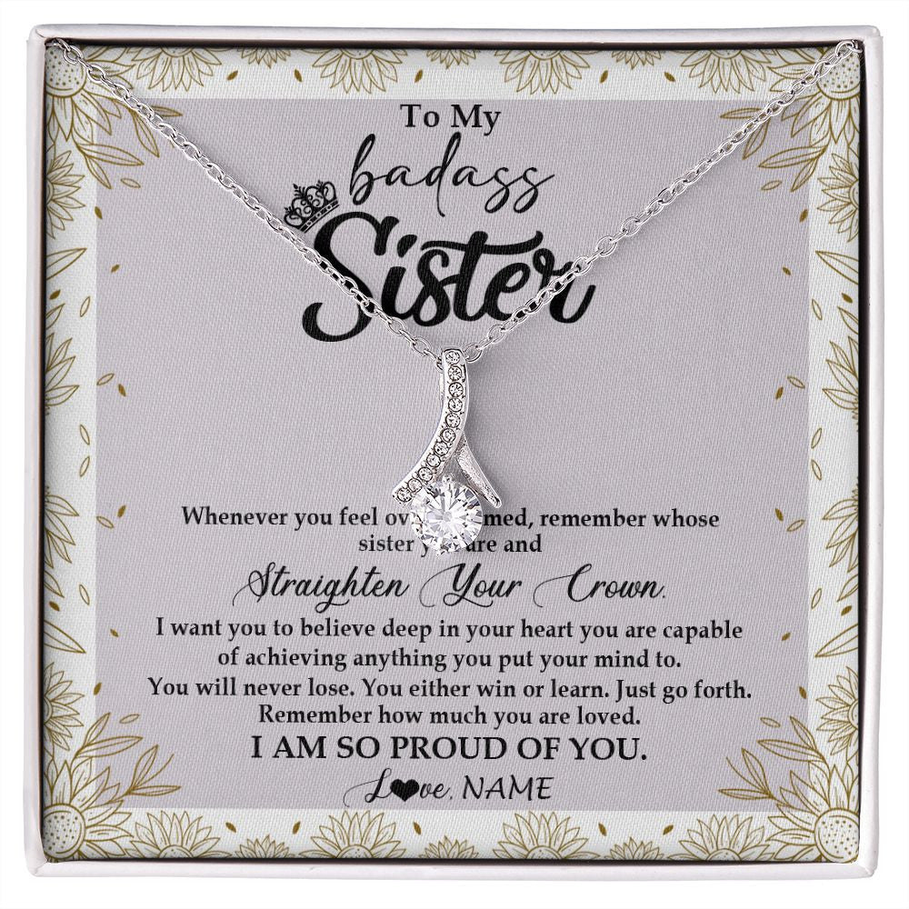 Alluring Beauty Necklace | Personalized To My Sister Necklace From Brother Sister Straighten Your Crown Sister Birthday Christmas Graduation Jewelry Customized Gift Box Message Card | siriusteestore