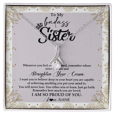 Alluring Beauty Necklace | Personalized To My Sister Necklace From Brother Sister Straighten Your Crown Sister Birthday Christmas Graduation Jewelry Customized Gift Box Message Card | siriusteestore