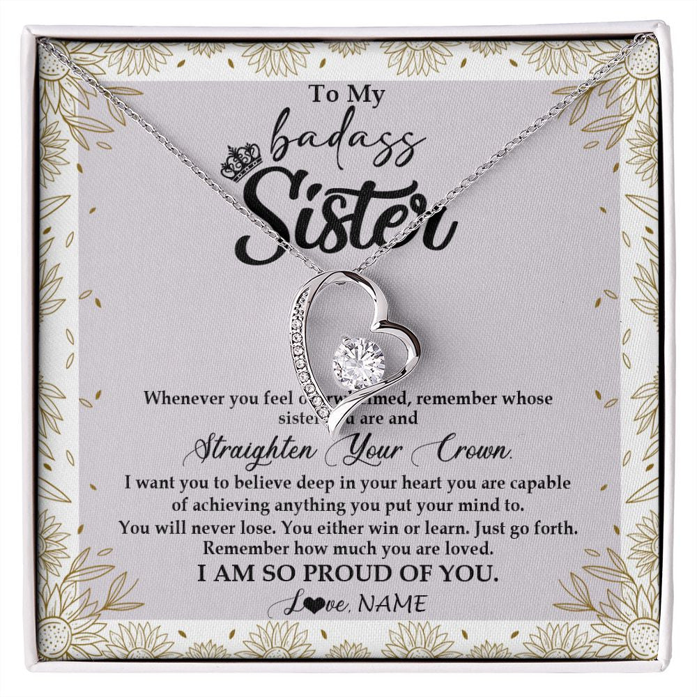 Forever Love Necklace | Personalized To My Sister Necklace From Brother Sister Straighten Your Crown Sister Birthday Christmas Graduation Jewelry Customized Gift Box Message Card | siriusteestore