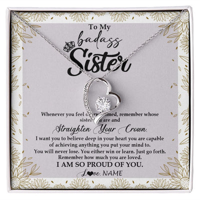 Forever Love Necklace | Personalized To My Sister Necklace From Brother Sister Straighten Your Crown Sister Birthday Christmas Graduation Jewelry Customized Gift Box Message Card | siriusteestore