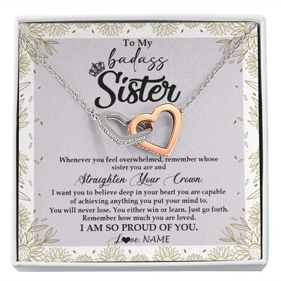 Interlocking Hearts Necklace | Personalized To My Sister Necklace From Brother Sister Straighten Your Crown Sister Birthday Christmas Graduation Jewelry Customized Gift Box Message Card | siriusteestore