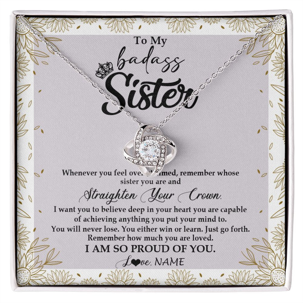 Love Knot Necklace | Personalized To My Sister Necklace From Brother Sister Straighten Your Crown Sister Birthday Christmas Graduation Jewelry Customized Gift Box Message Card | siriusteestore